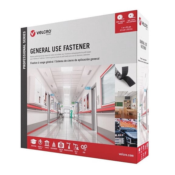 Velcro Brand Reclosable Fastener, Acrylic Adhesive, 75 ft, 1 in W, White 31302