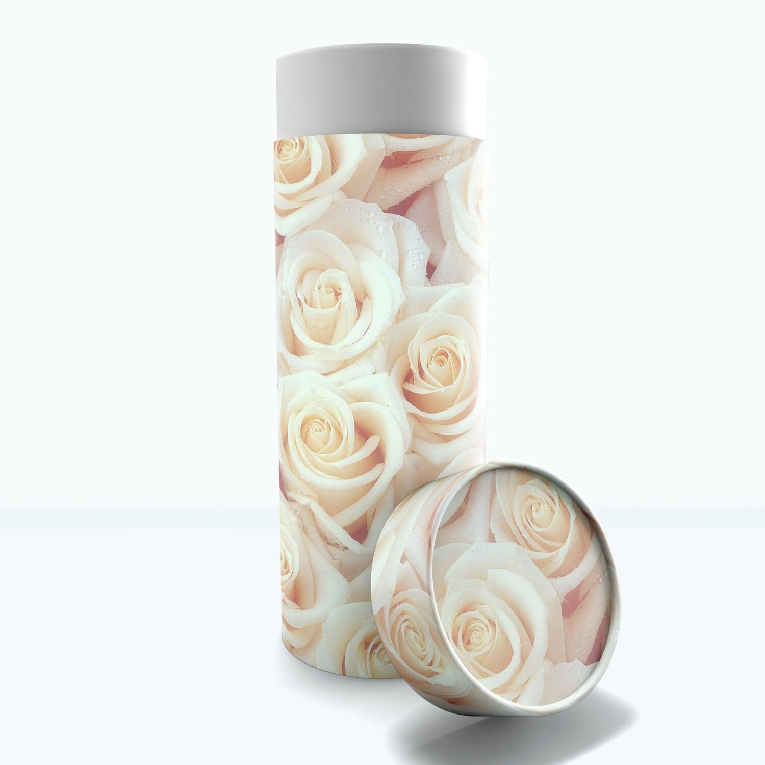 White Roses Biodegradable & Eco Friendly Burial or Scattering Urn / Tube