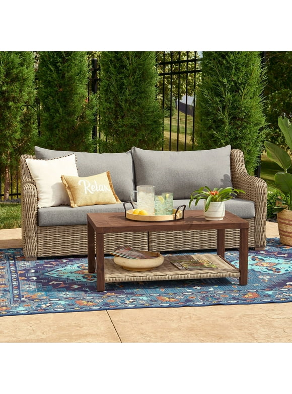 Better Homes & Gardens Bellamy 2 Piece Outdoor Sofa Gray Cushions & Coffee Table Set with Patio Cover