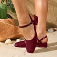 thumbnail image 3 of Rokment Mary Jane Square Closed Toe Dressy Sandals for Women Bride Wedding Elegant Casual Leather Ankle Strap Chunky Block Low Heels Dress Ballet Flat Wine Size 7.5, 3 of 4