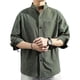 thumbnail image 3 of Camisas casuales holgadas para hombre, camisas de vestir sin cuello, camisas de lino y algodón, camisas con botones Verde, 3 of 7