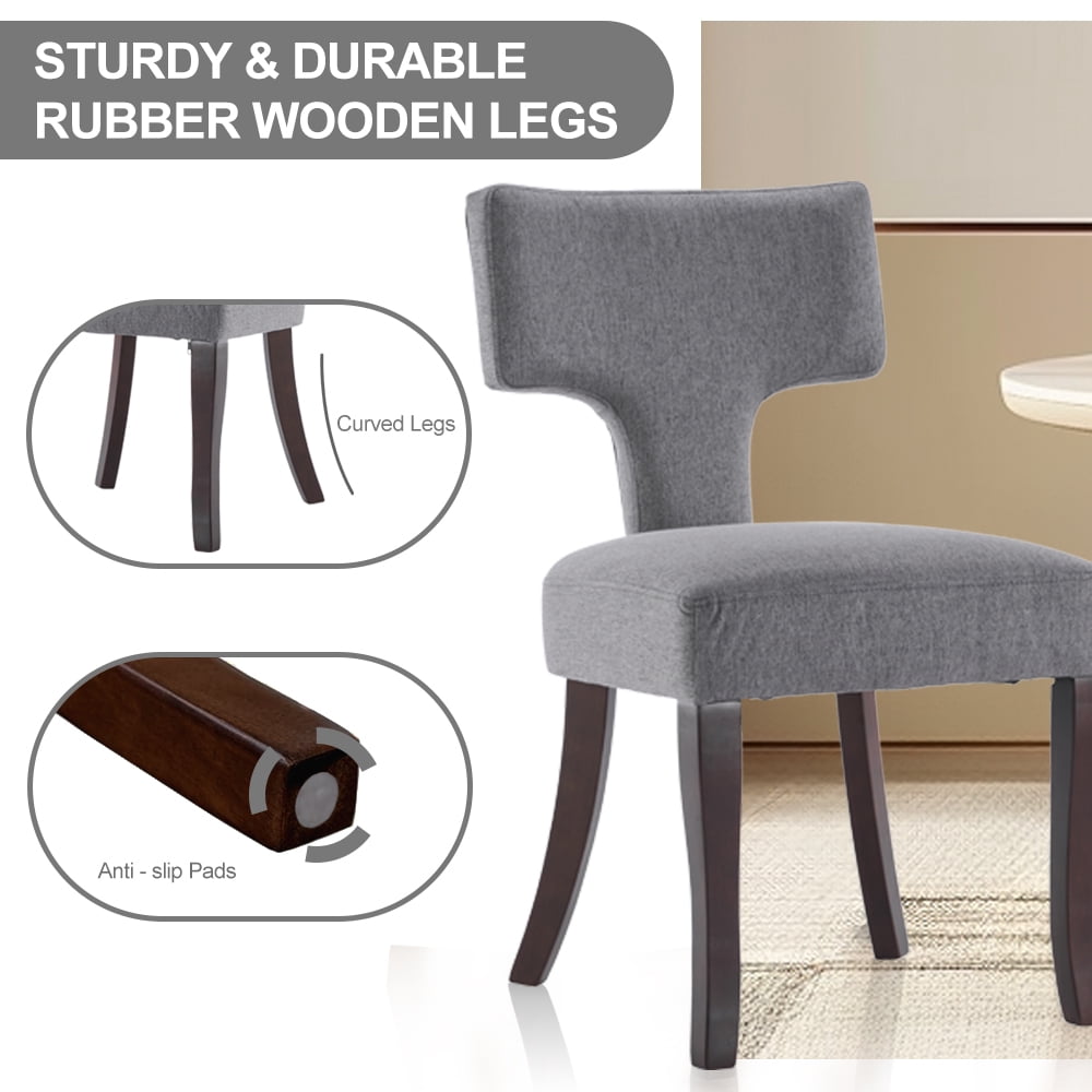 Mid Century Modern Wooden Dining Chairs Set of 6, Upholstered Side Dining Chairs with Curved Back Linen Fabric Armless Wood Chairs Kitchen & Dining Room Farmhouse Chairs (Gray)