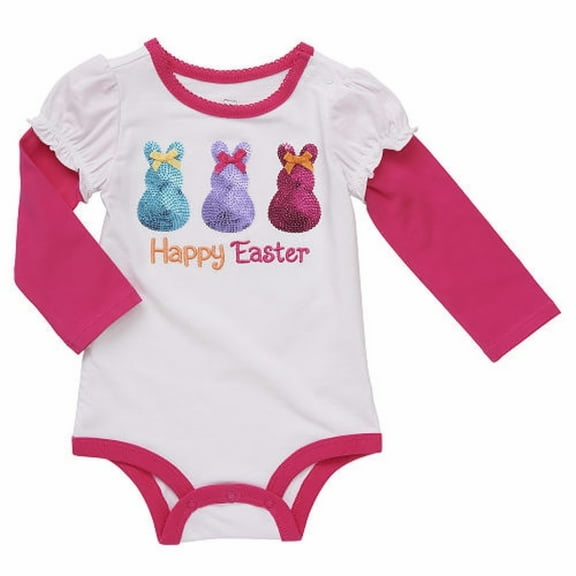 Baby Girls Embroidered Happy Easter Sequined Bunny Bodysuit (Newborn)