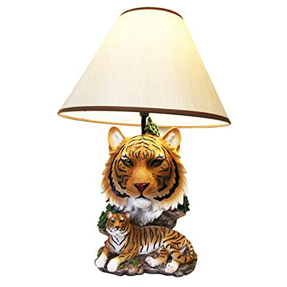 Ebros Wildlife Orange Bengal Tiger Desktop Table Lamp Statue With Tan