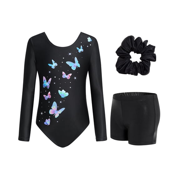 Leotards for Girls Gymnastics, Long Sleeve Sparkly Dance Biketards with Shorts Ballet Tumbling Outfit for 3-12 Years