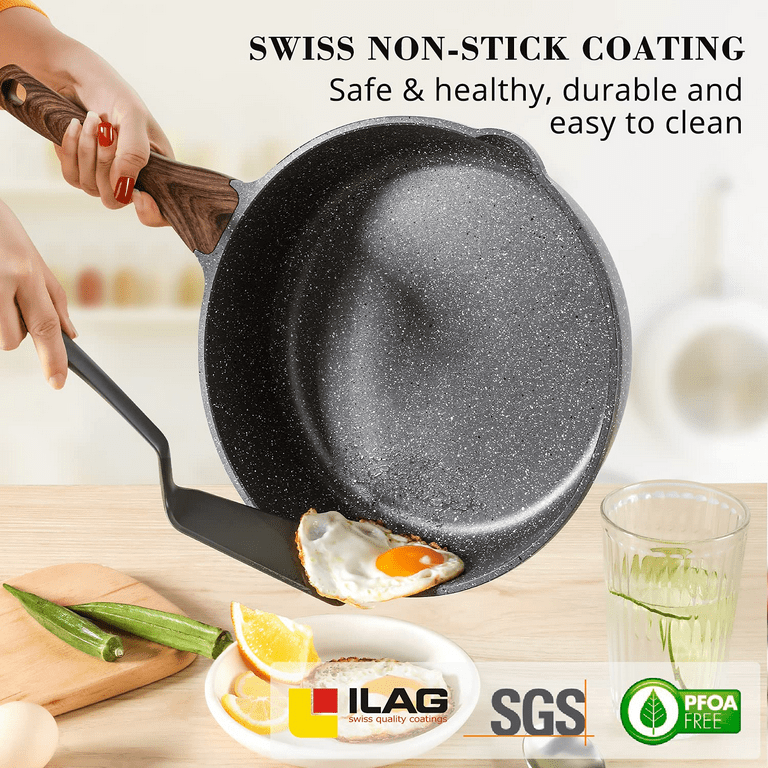 SENSARTE Nonstick Frying Pan Skillet with Glass Lid, Swiss Granite Coating  Omelette Pan with Cover, Healthy Cookware Chef's Pan with Top, PFOA Free