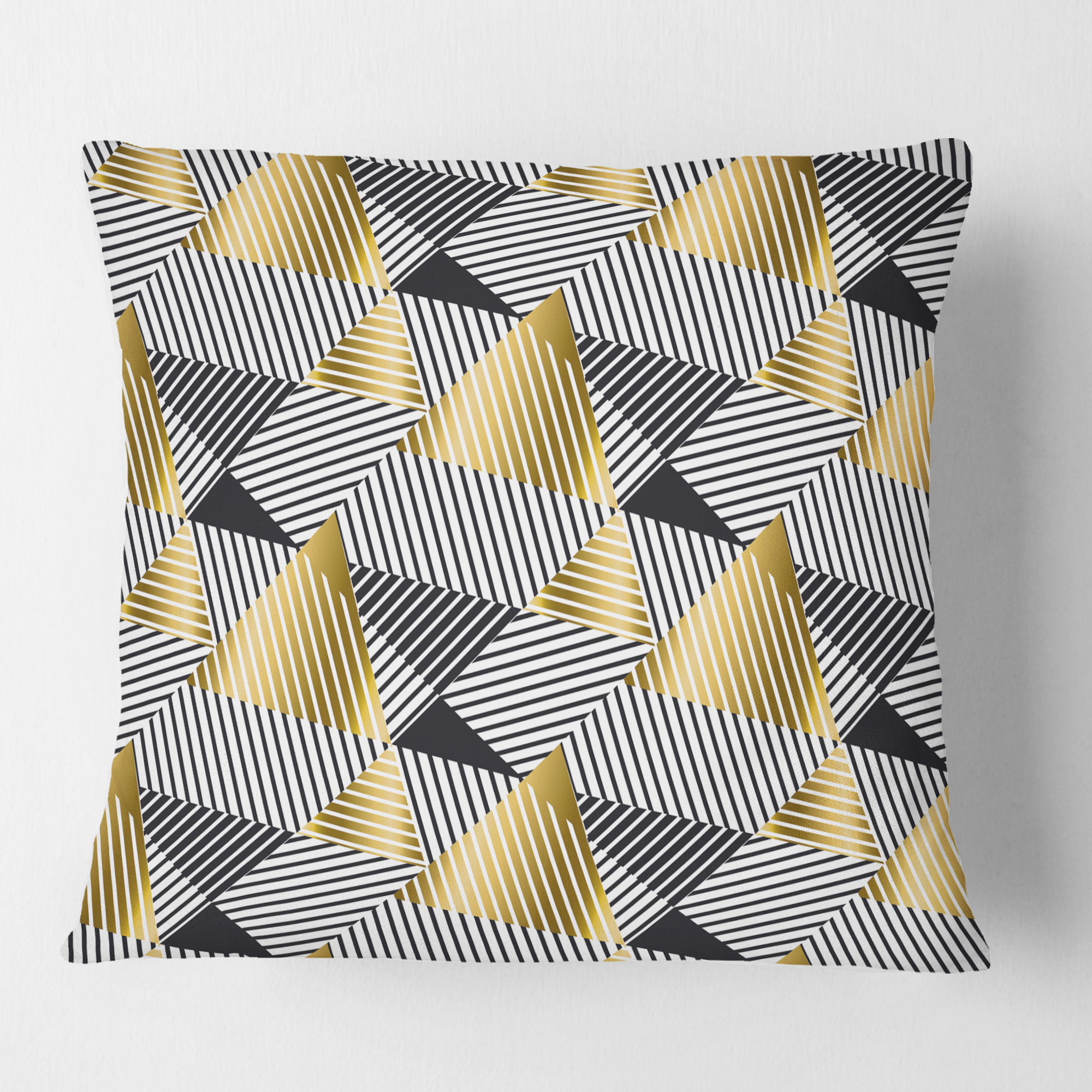 Designart Retro Luxury Waves In Gold And Blue VI' Mid-Century Modern Throw Pillow - 16x16