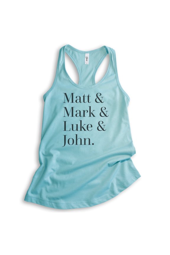 Matt, Mark, Luke, And John Disciples Tank Top, Ladies Racerback Tank, Christian Bible Religious Faith Tank, Cancun, Medium