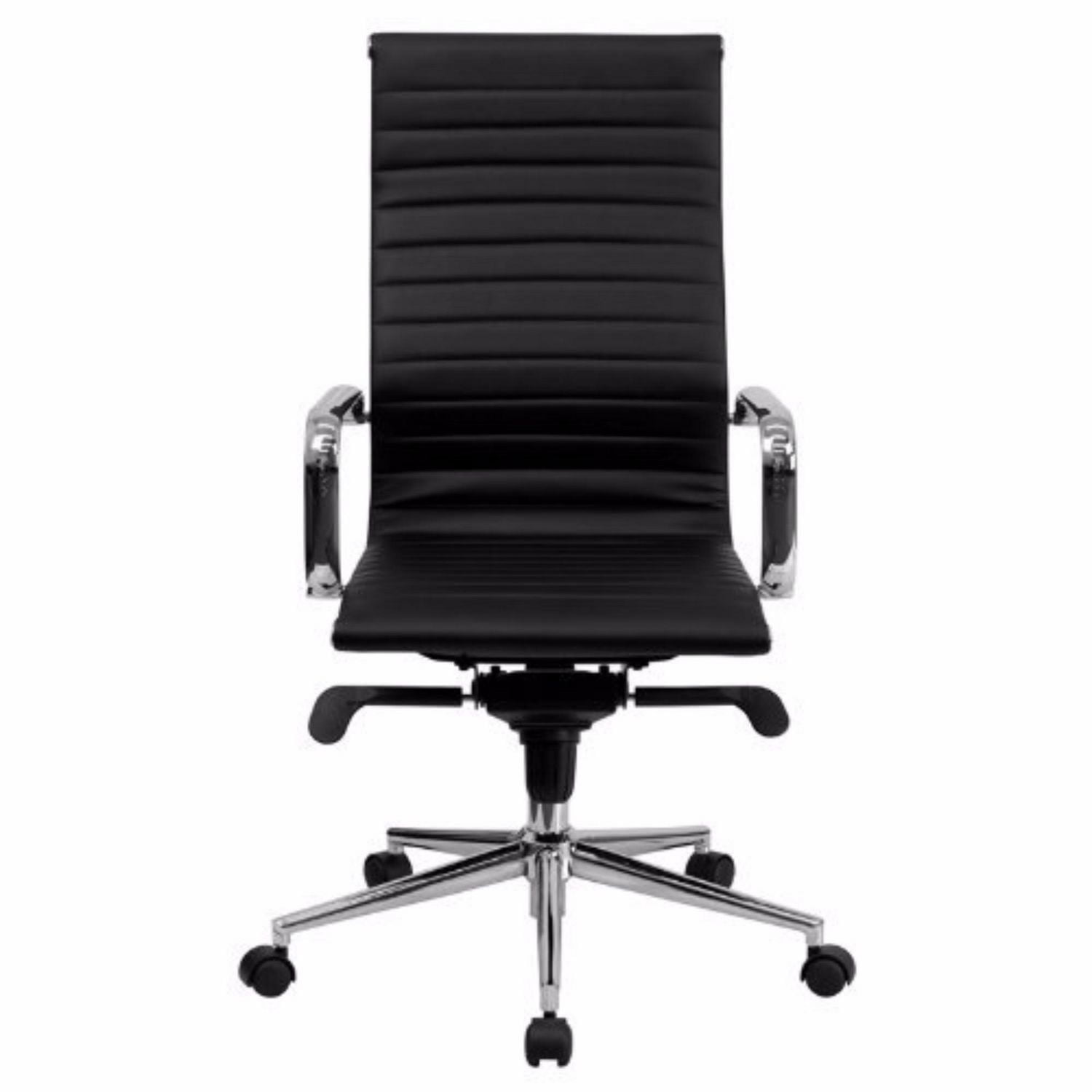 Chaise de bureau exécutif Nicer Furniture à dossier haut réglable en cuir PU nervuré avec roues