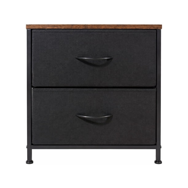 Buro Para Recamara, Mesa de Noche Auxiliar De Madera MDF Mueble Moderno Con Cajones Para Dormitorio - Color Negro
