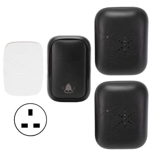 Timbre inalámbrico ABS negro autoalimentado alcance de 150m 433MHz con 2 receptores para el hogar Hotel fábrica AC 110-230V enchufe del Reino Unido