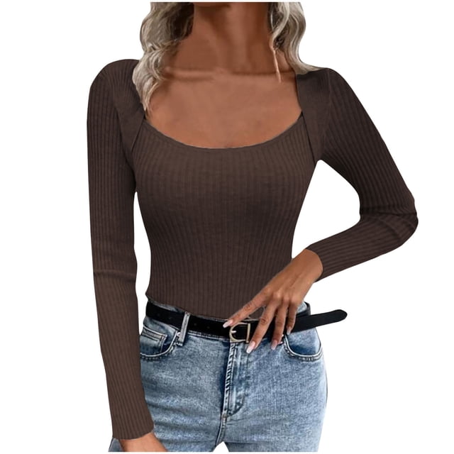 Bowake Femmes Automne Tops Tendance Manches Longues Col Rond Chemises Basiques Décontractée Slim Fit Pull-Over Chemisier Tee-Shirt