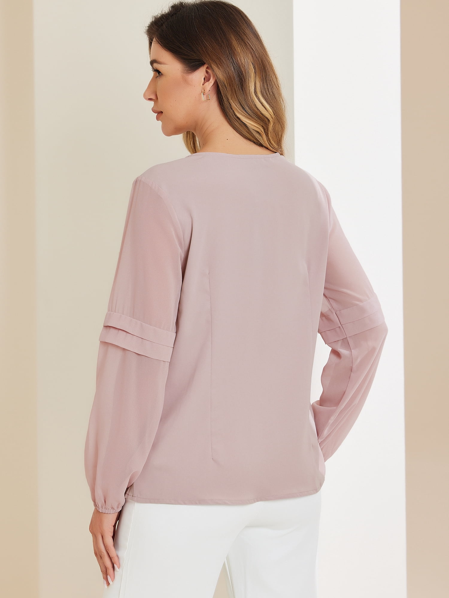 DARING DIVA Chiffon Semi Sheer Long Sleeves Keyhole Neck Blouse XS Grey Purple