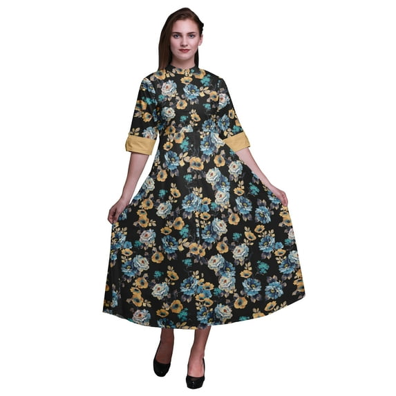 Bimba Floral Printed Front Slit Sleeveless Summer Spring Long Women Beach Dress-Large