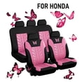thumbnail image 4 of Universal Car Seat Covers Full Set Protector Cushion Front Rear 3D Butterfly Embroidery Pattern, Pink, 4 of 4
