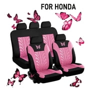 Universal Car Seat Covers Full Set Protector Cushion Front Rear 3D Butterfly Embroidery Pattern, Pink