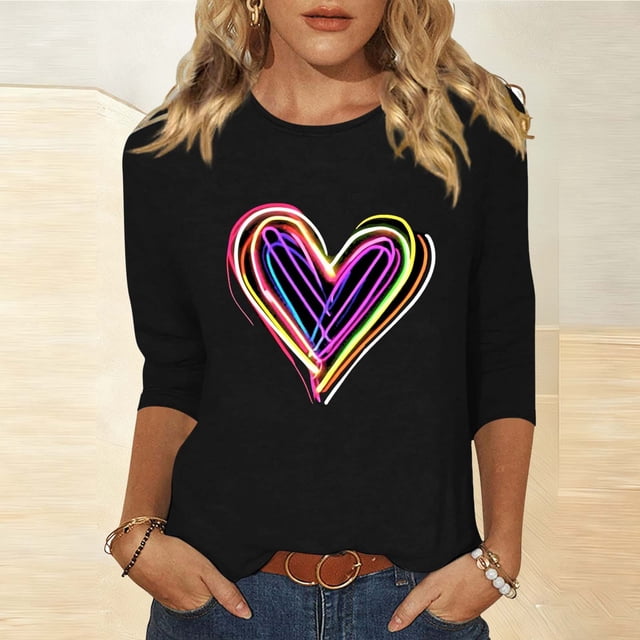 TaTaai Fashion Women's Day Printed Loose Casual Round Neck Three Quarter Sleeves 3/4 Sleeves T-shirt Pullover Top Gift