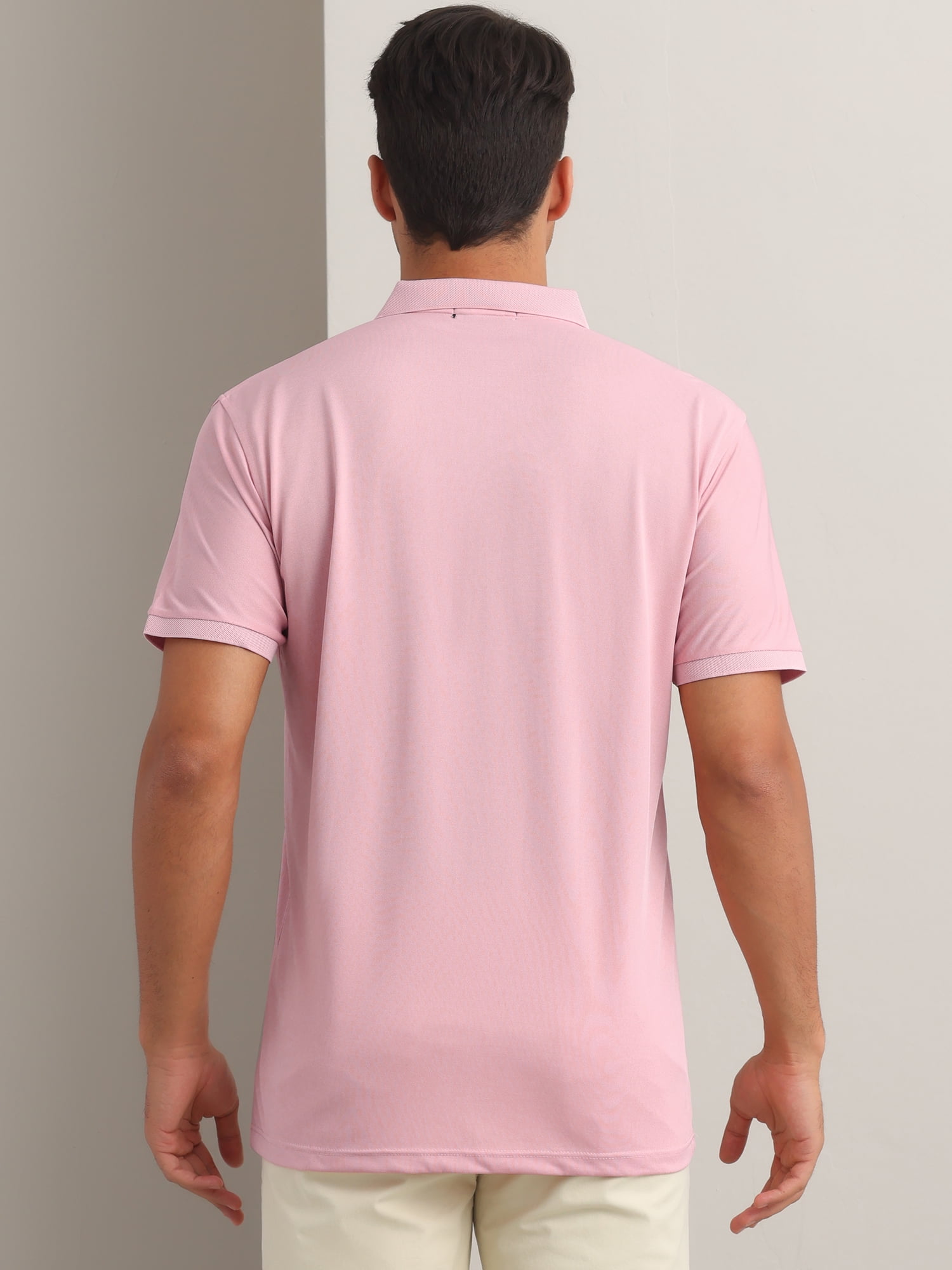 DARING DIVA Men's Solid Stretch Short Sleeve Slim Fit Golf Shirt M Pink