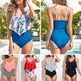 thumbnail image 2 of Traje de baño de una pieza para mujer con cuello en V profundo drapeado Flroal Bathing, 2 of 6