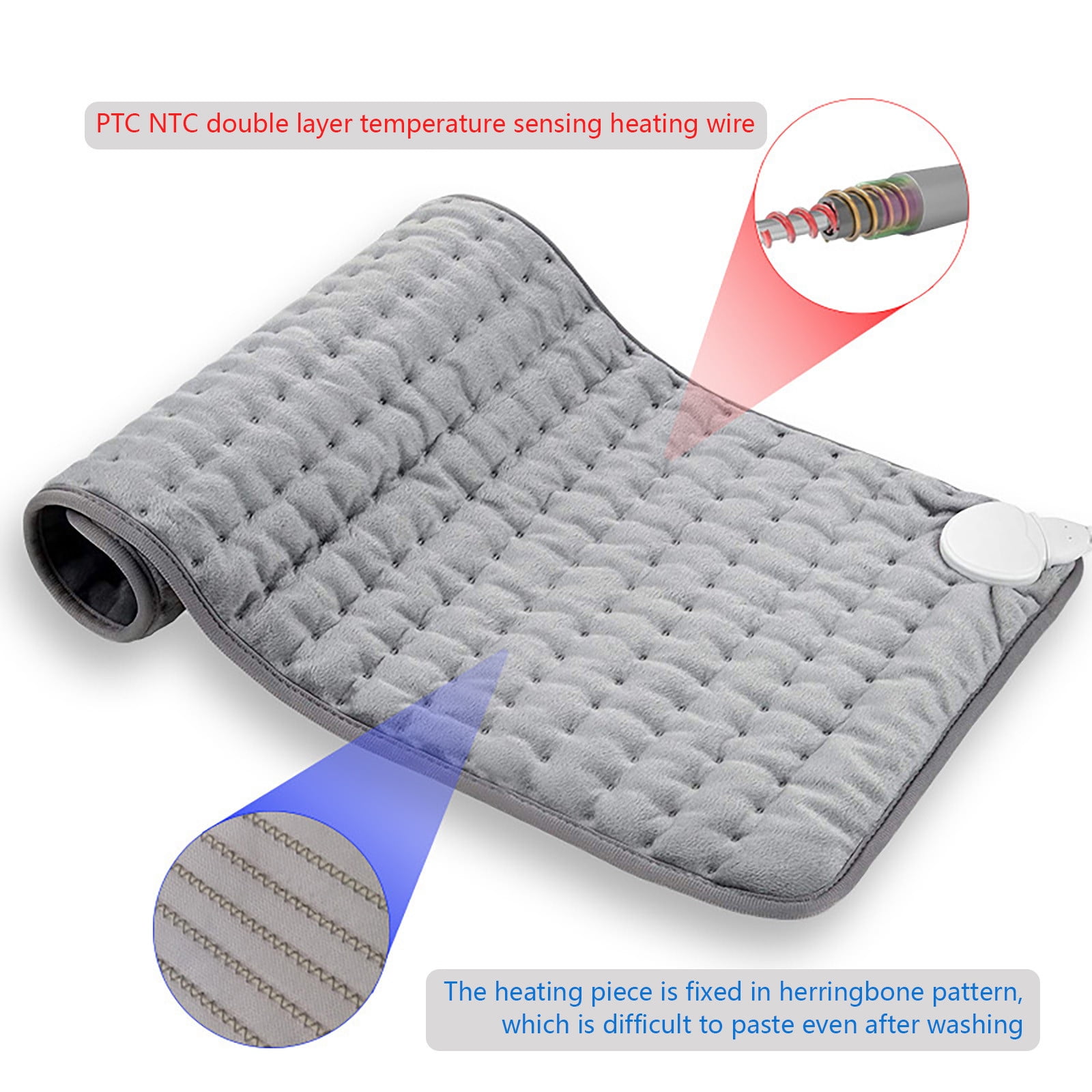 PureCasa Electric Blanket for Adult Set Heating Pad for Foot /Feet/ Back/Warmer/Shoulders/Abdomen/Legs, 6 Temperature Adjustment Washable Fast Heated Blanket, Gray（With Remote Control）
