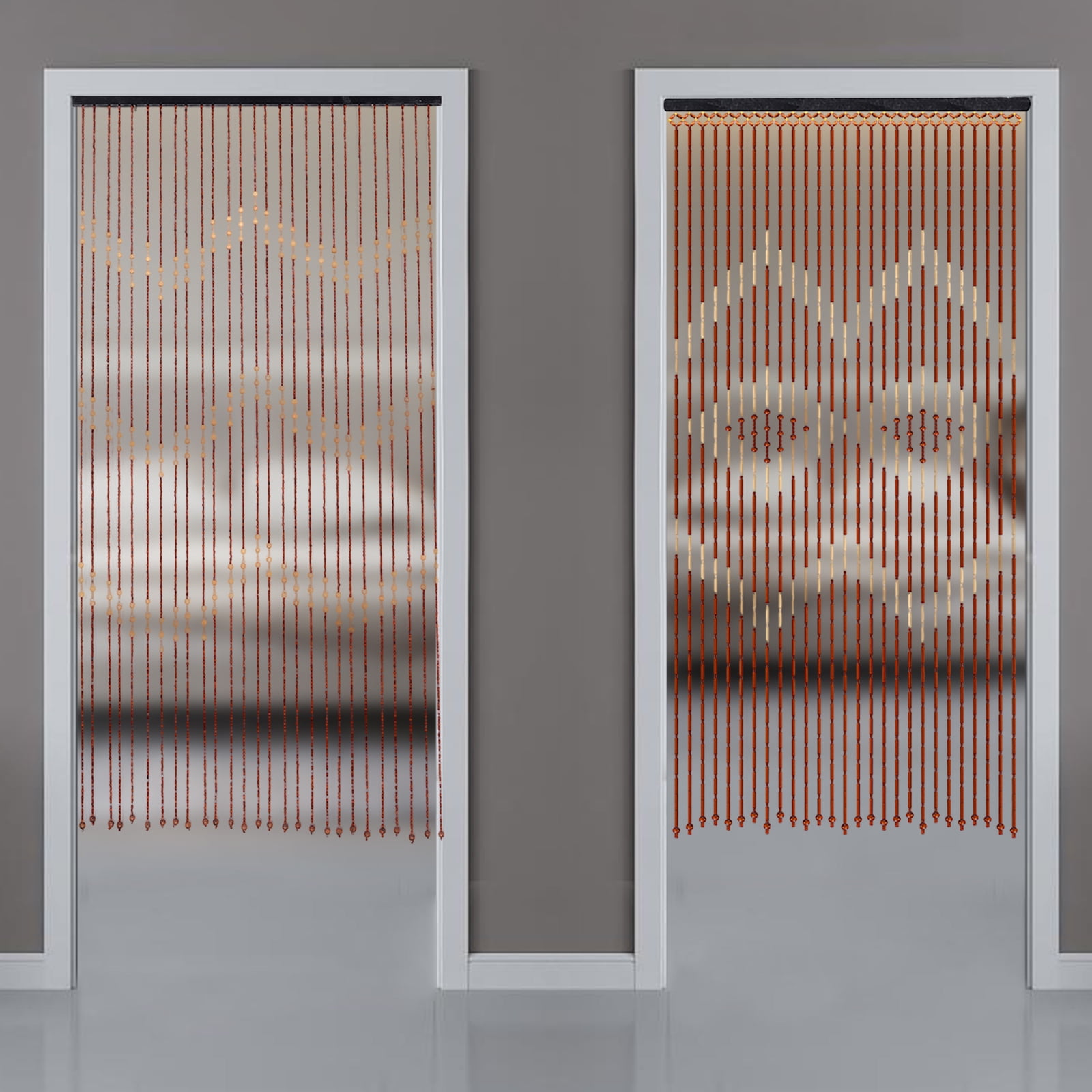 Retro Wooden Bead Curtain Bamboo String Door Curtains with Solid Crossbar Door-mounted Foldable Beaded Fit for Doorway in Living room Balcony Bedroom Coffee Shop Caravans