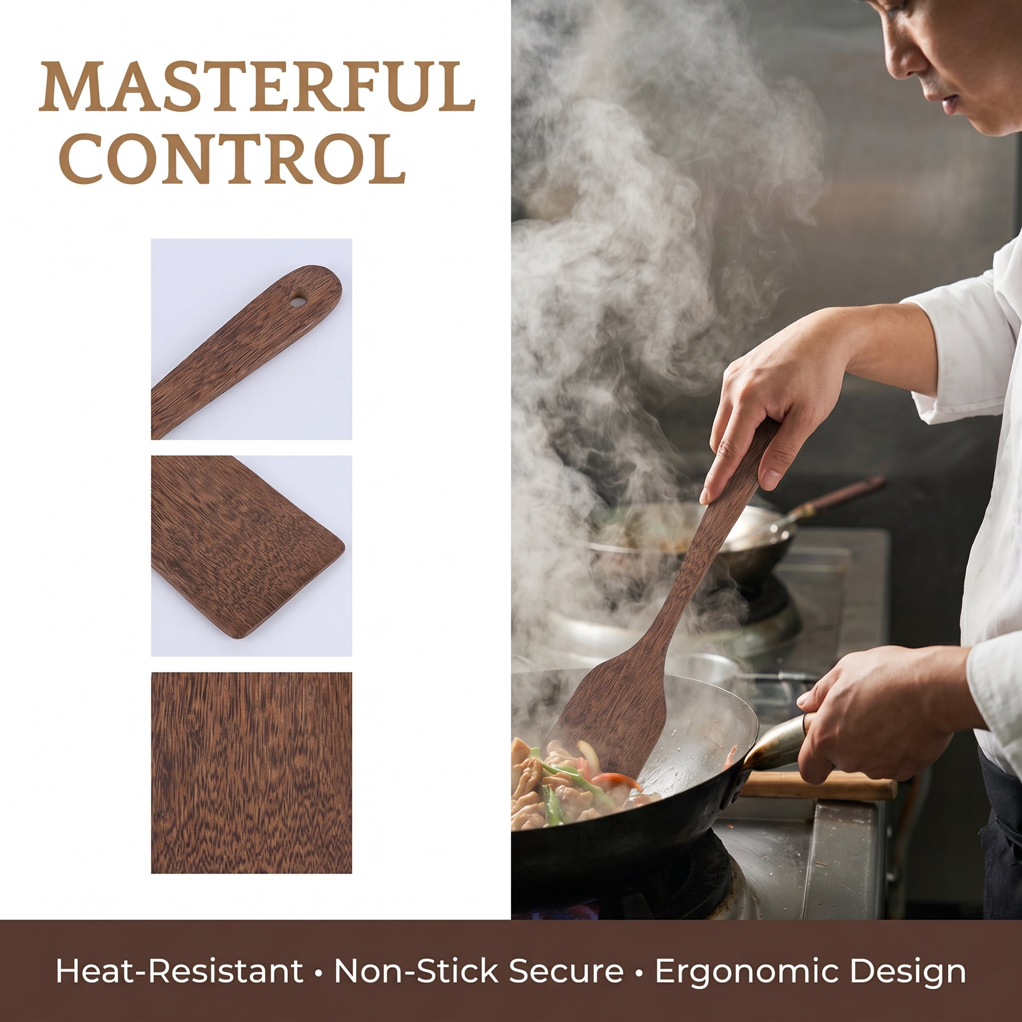 Unique Bargains Kitchen Utensil Heat-Resistant Cooking Tool for Flipping Brown 13.2x3.1 in