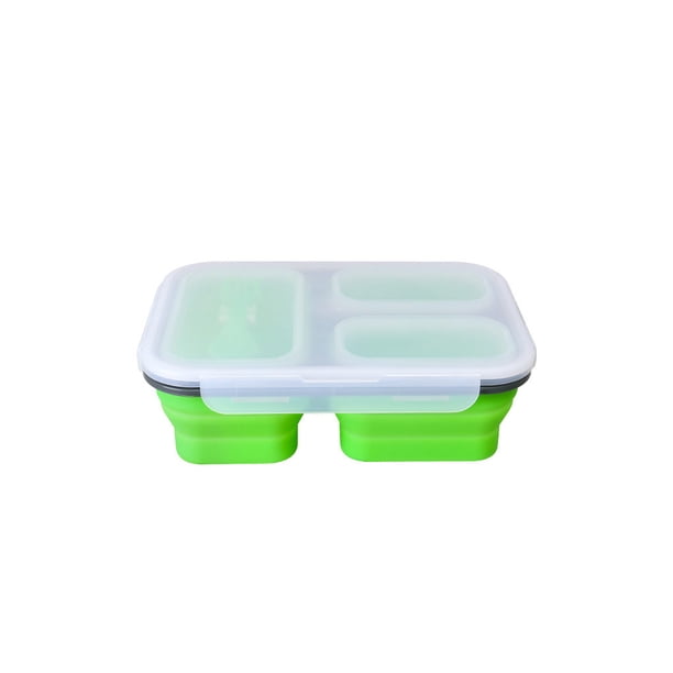 Bewildely Fiambrera de silicona con 3 compartimentos, plegable, para el hogar, para el trabajo, para la escuela, para comida, para el desayuno, lavable, Mostrada Verde Bewildely HA065336-04