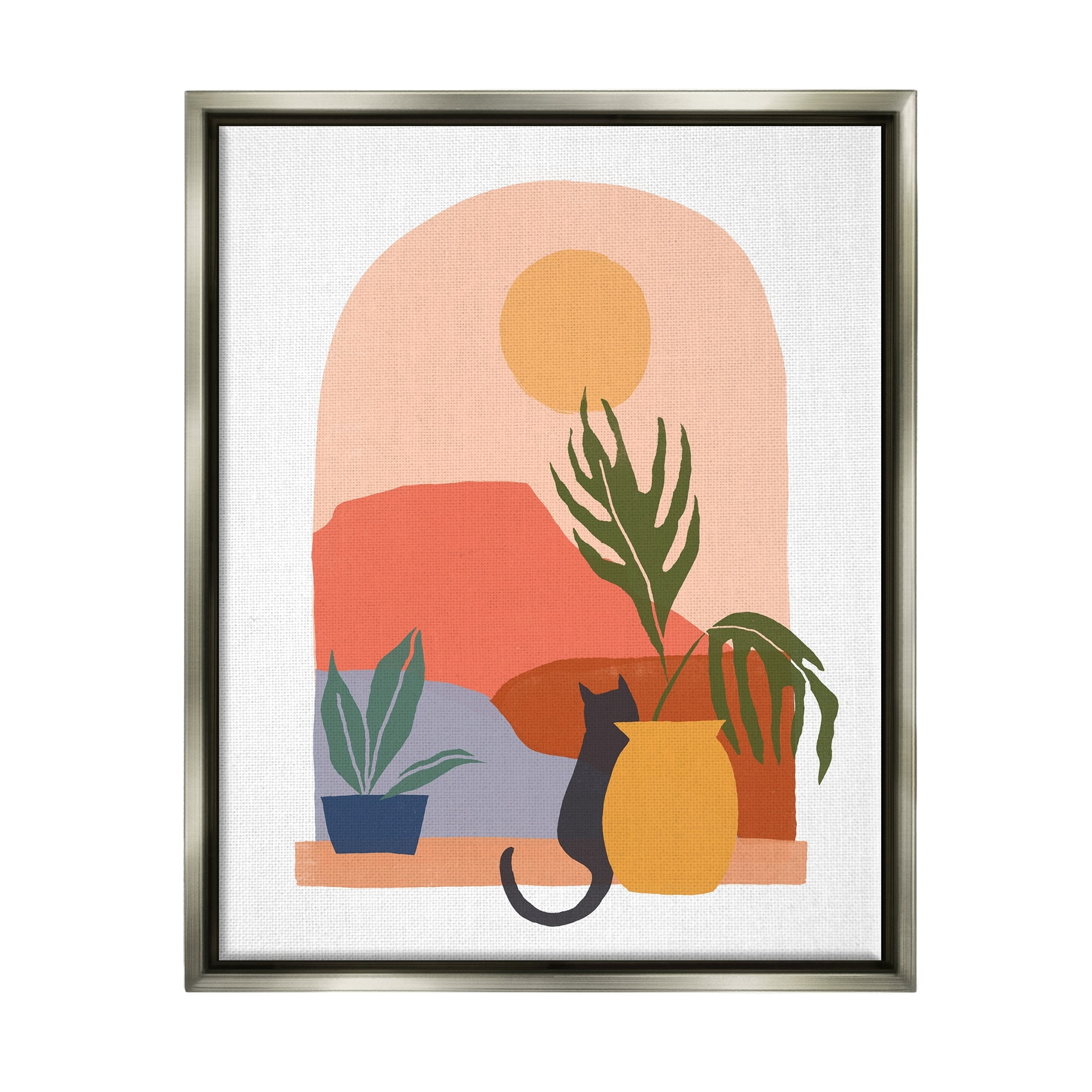 Stupell Industries Cat Watching Desert Dunes Modern Window View Graphic Art Luster Gray Floating Framed Canvas Print Wall Art, Design by June Erica Vess