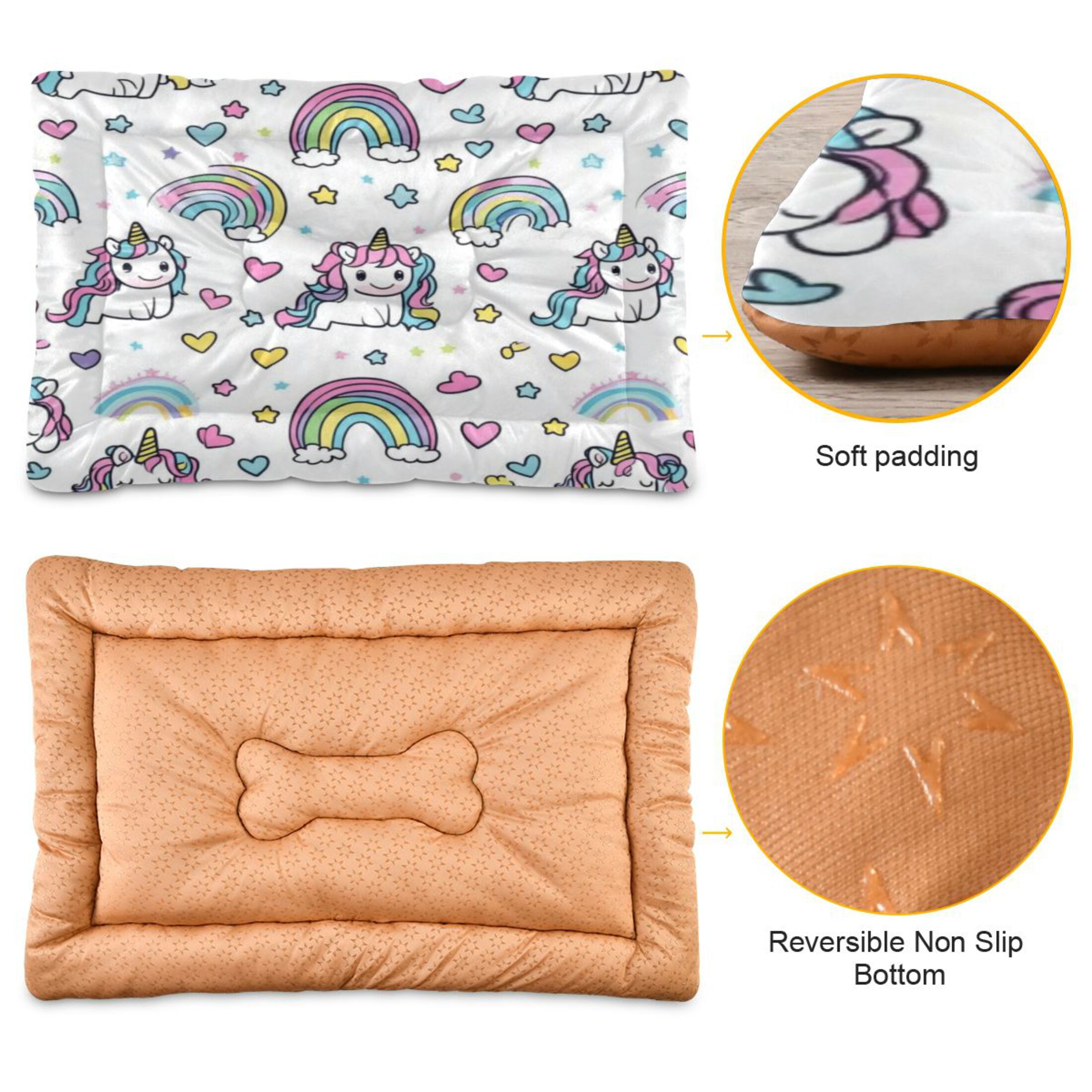 Qxltty Pattern with Cute Unicorns and Rainbows Ped Pad Wear-resistant and Hard to Bite Through Sleeping Pad for Small Medium Large Dogs Winter Pet Bed 36×24in