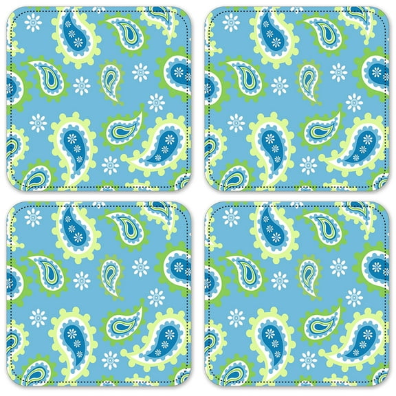 Vinyl Drink Coasters - Set of 4 - Blue Paisley