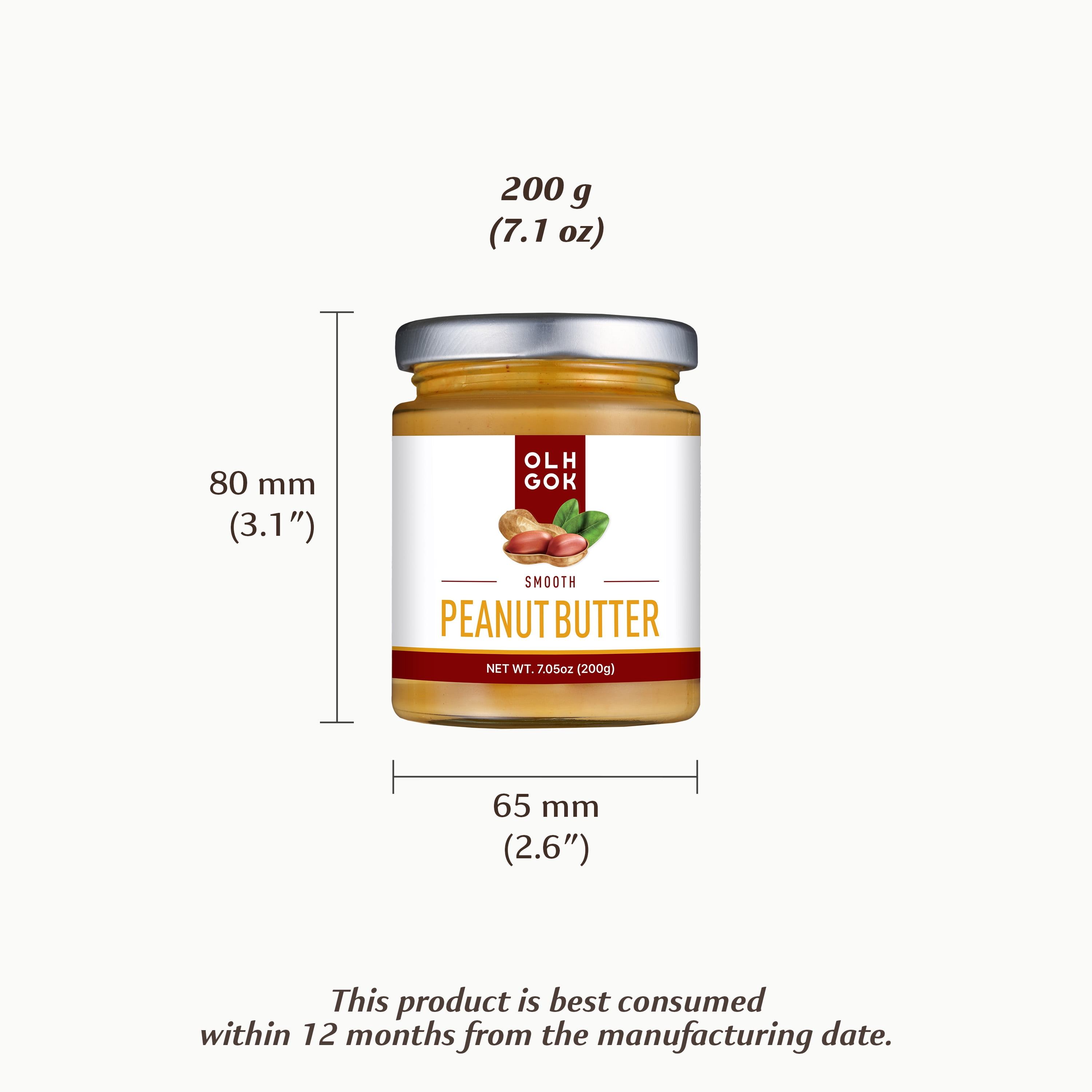 OLHGOK 100% Korean Peanut Butter Smooth – Net Wt. 7 oz (200g)