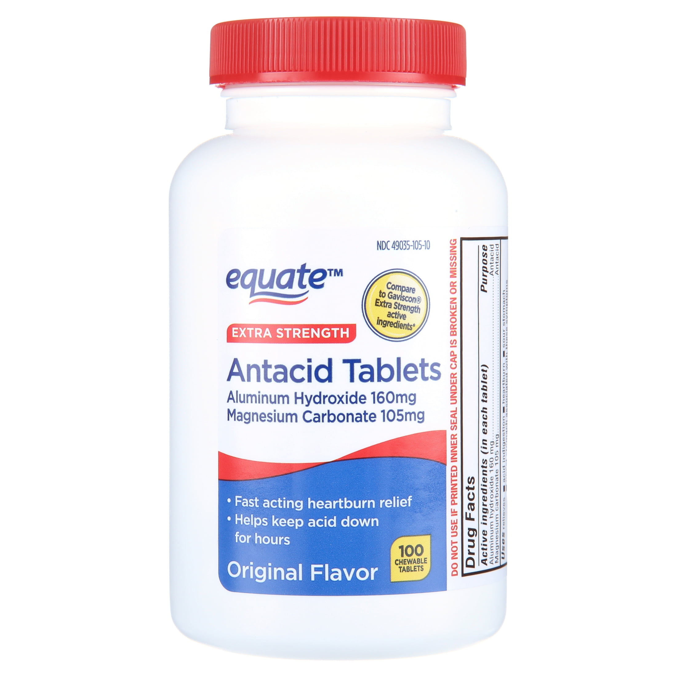 (3 pack) Equate Extra Strength Antacid Chewable Tablets Original Flavor 160 mg 100 Count