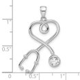 thumbnail image 2 of 925 Sterling Silver Rhodium Plated With Cubic Zirconia Stethoscope With Love Heart Pendant Necklace 32.6x19.6mm Wide 2.6, 2 of 2