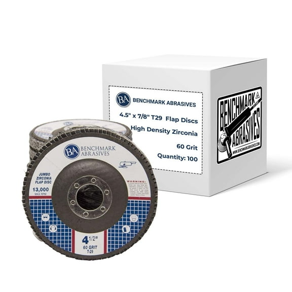 Benchmark Abrasives 4.5" x 7/8" High Density Jumbo Zirconia Type 29 Flap Disc 100 Pack - 60 Grit