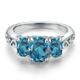 thumbnail image 3 of Gem Stone King 925 Sterling Silver London Blue Topaz Filigree Style 3 Stone Ring for Women (2.70 Cttw, Oval 8X6MM and 6X4MM) (Size 9), 3 of 6