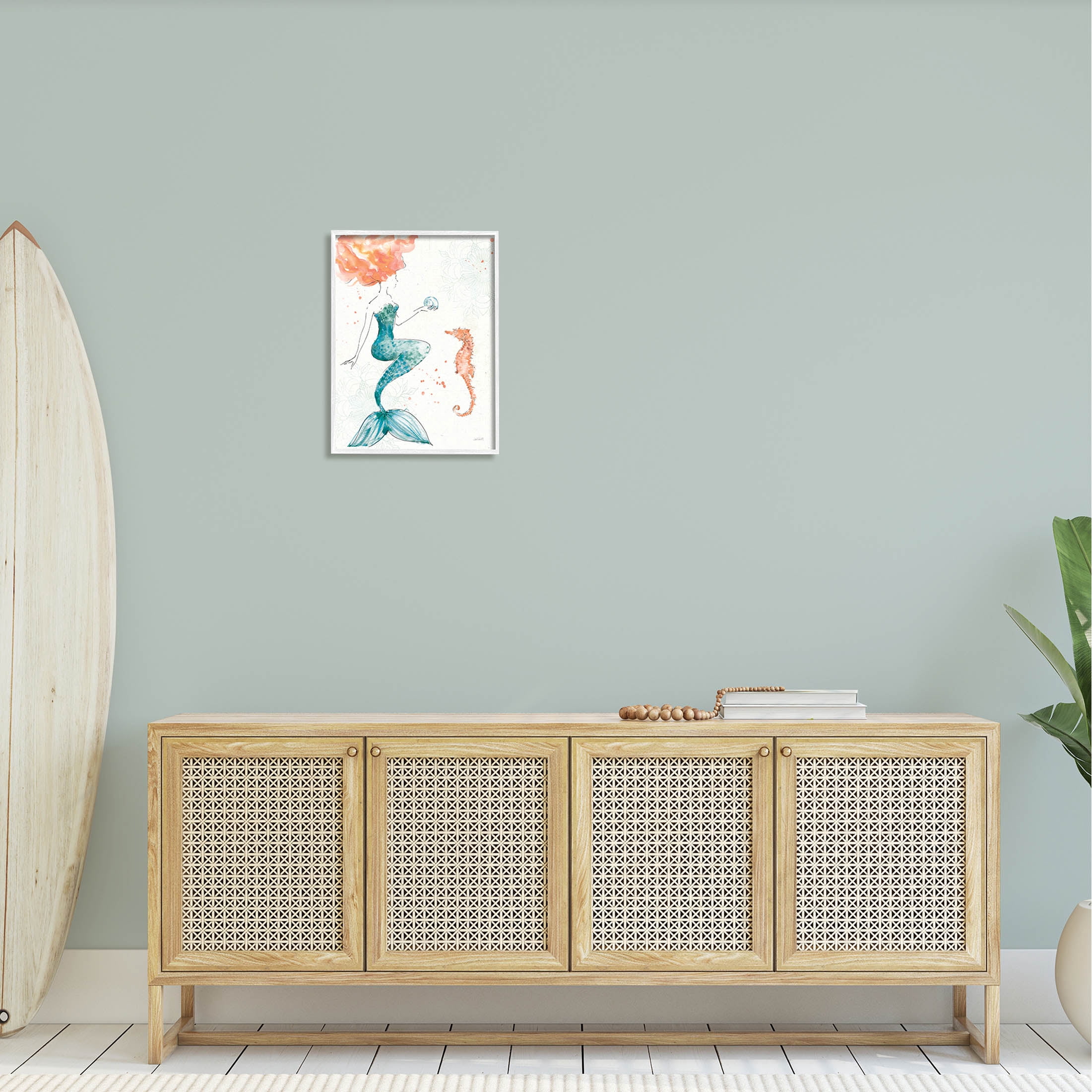 Stupell Industries Mermaid and Ocean Seahorse Graphic Art White Framed Art Print Wall Art, Design by Anne Tavoletti