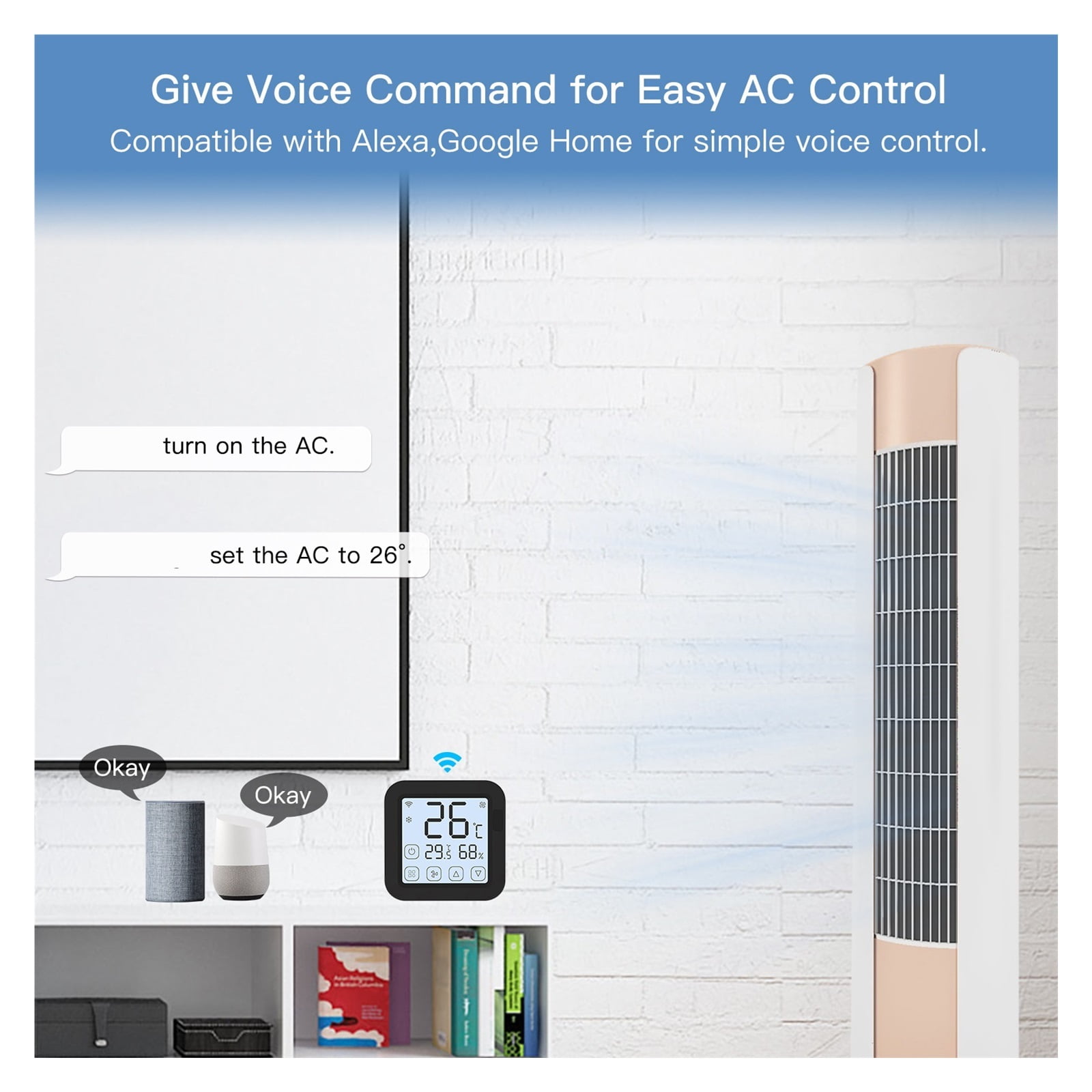 Tuya Smart Air Conditioner Controller, Thermostat With LCD Display App Control Temperature Humidity Sensor Monitor