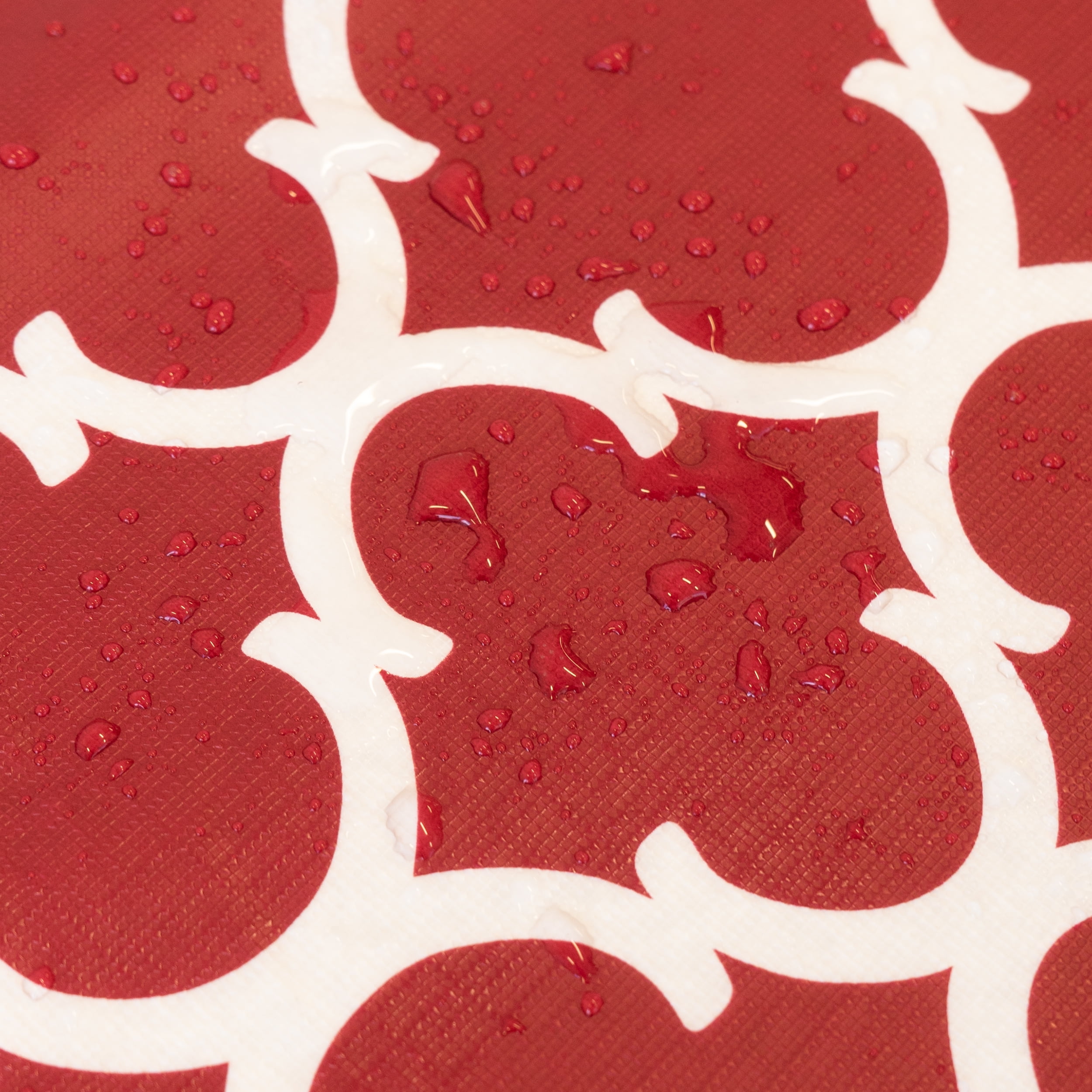 Waverly Inspirations Rectangular Elastic Fitted Table Cover Waterproof Vinyl Tablecloth With Flannel Backing, 6Ft Table, 72" x 30", Ogee Curl Cranberry, 8 PK