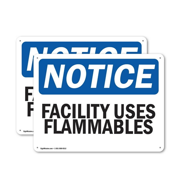 (2 Pack) Facility Uses Flammables OSHA Notice Sign 10 Inch X 7 Inch Indoor / Outdoor Rust-Free Aluminum Metal Signs for Workplace, Workshop, and Construction Site, Made in the USA