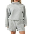 thumbnail image 1 of Survêtements 2 Pcs pour Femmes avec Sweat à Col Roulé Ample et Shorts, 1 of 9