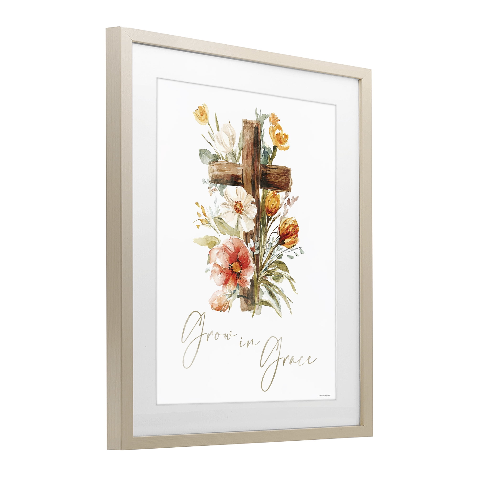 Stupell Industries Grow In Grace Cross Birch Framed Print Under Glass, design by Svetlana Aleynikova