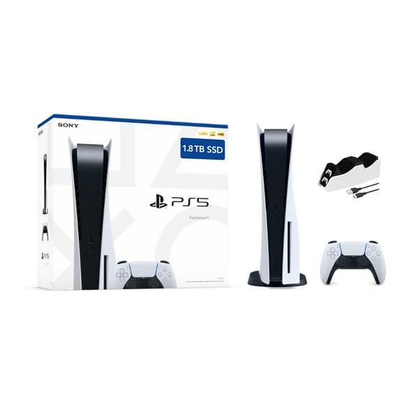 Used-Like-New Latest PlayStation 5 Disc Verison Gaming Console Upgraded 1.8 TB SSD Storage PS5 with DS Wireless Controller and Mytrix Charger Set
