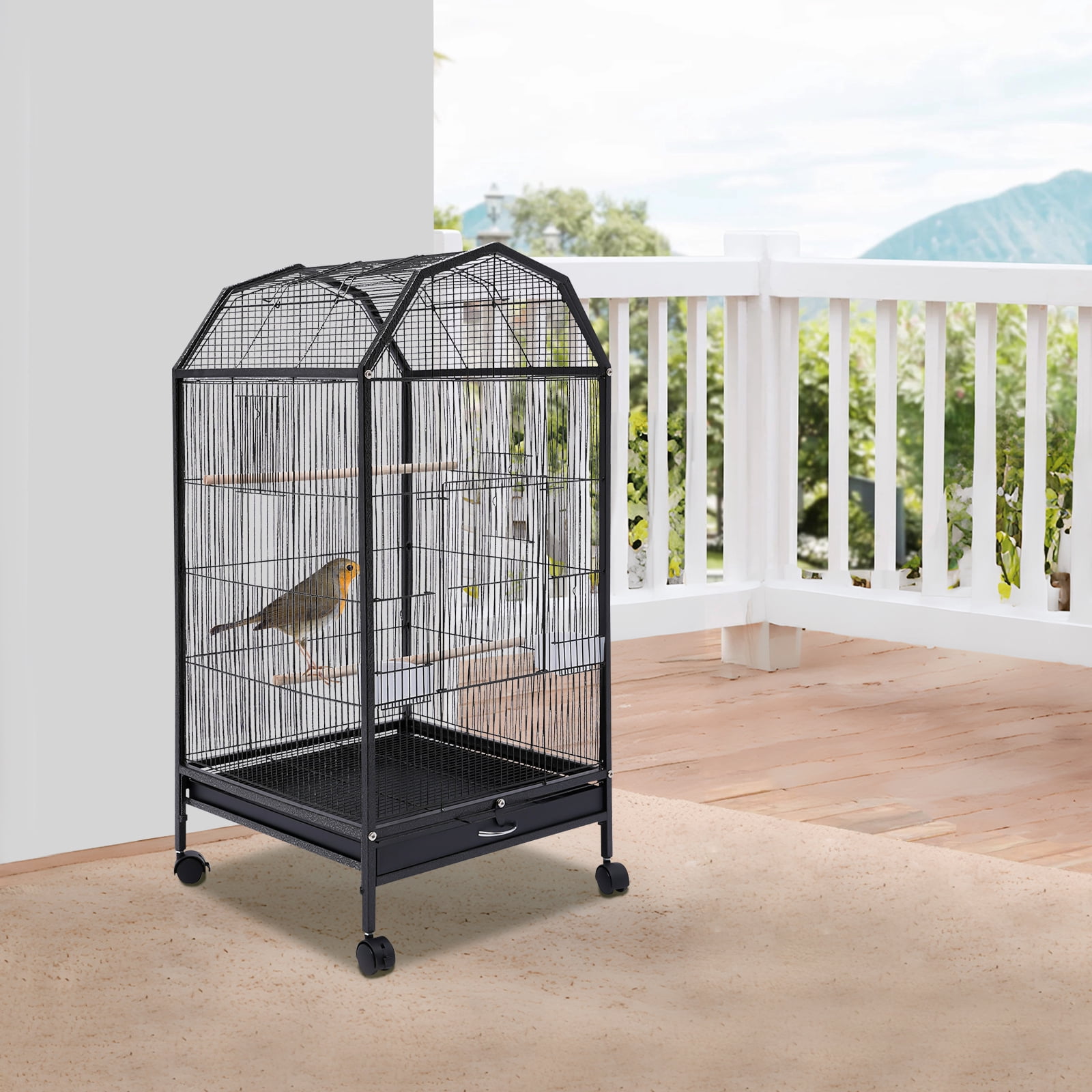 YIYIBYUS Parakeet Bird Cage with Stand Metal Pet Bird Flight Cages Large Finch Bird Cage for Conure Canary Parekette Macaw Finch Cockatoo Budgie Cockatiels Parrot Pet House,Black