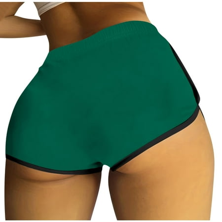 Lovskoo I Love My Husband Booty Shorts for Women Solid Color Yoga Sport Workout Hot Pants Elastic Waist Athletic Lounge Shorts Olive Green