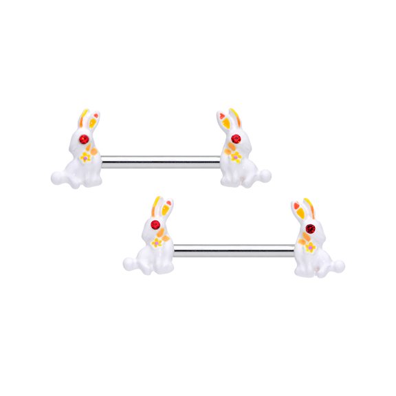 Body Candy 14G Womens Nipplerings Piercing 316L Steel 2Pc Red Bunny Rabbit Nipple Ring Set 9/16"