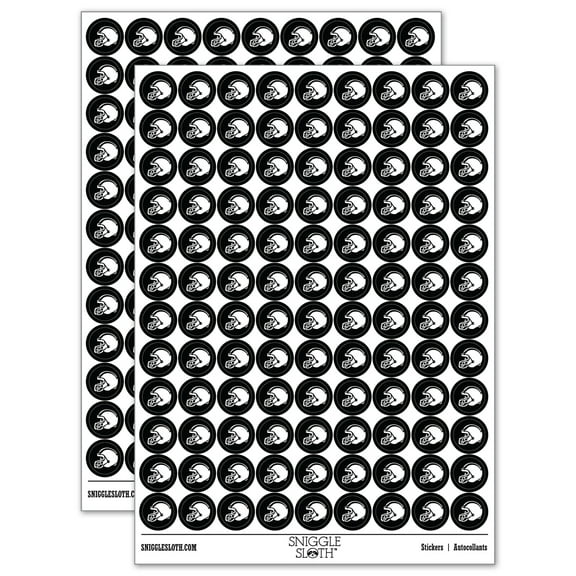 American Football Helmet Sports 200  Round Stickers - Black - Gloss Finish - 0.50" Size