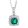 thumbnail image 2 of Genuine 1.00 Carat 7mm Created Cushion Shaped Emerald with White Sapphire Necklace In 925 Sterling Silver., 2 of 3