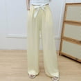 thumbnail image 2 of Fashion Olyvenn Womens Wide Leg Pants Solid Drawstring Elastic Waist Pant Summer Vacation Office Relax Trousers with Pockets Beige Free Size, 2 of 3
