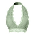 thumbnail image 2 of URBAN DAIZY Women's Seamless Lace Bra Scalloped Halter Padded Crop Top Lined Bralette Plunge Comfort Pads Yoga Bustier A17_6328 LT Sage 2XL, 2 of 6