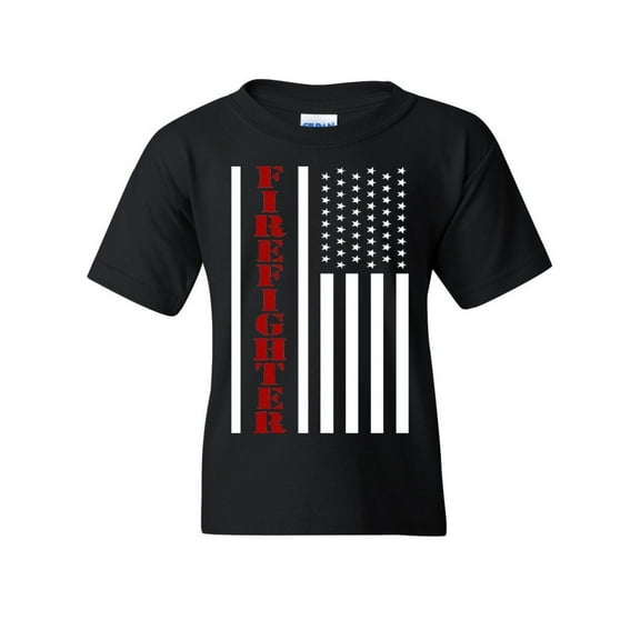 Tee Hunt Firefighter Stars and Stripes Youth T-Shirt Fire and Rescue Fire Dept Kids Tee